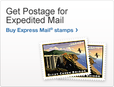 Get Postage for Expedited Mail photo of 2 postage stamps showing a bridge, water and a flying bird Buy Express Mail® stamps>