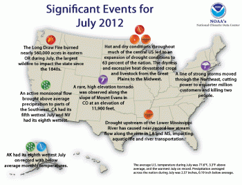 Map highlighting July significant weather events