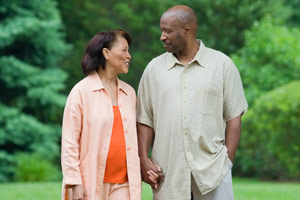 man and woman walking