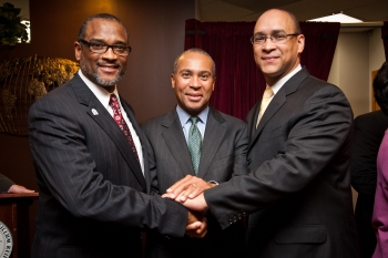 Dr. Frederick McKinney, President & CEO, Greater New England Minority Supplier Development Council, Massachusetts Governor Deval Patrick, and MBDA National Director David Hinson