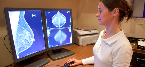 Doctor examining mammography images