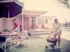 Family barbecue in Lakewood Plaza suburban development, Long Beach, California, 