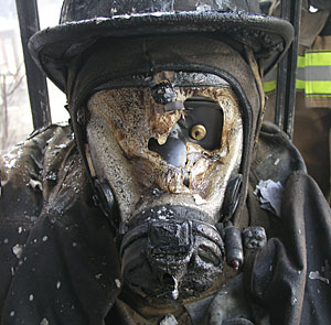 burned firefighter equipment