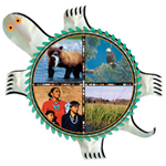 The Tribal Portal turtle with four indian themed pictures 