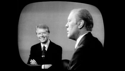 Governor Jimmy Carter and President Gerald Ford debate each other during the 1976 presidential campaign