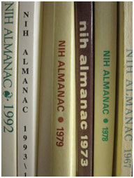 photo of several printed almanacs from previous years.