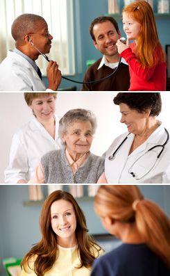 Photos of health care providers and patients