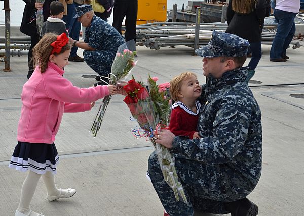Sailors assigned to the Los Angeles-class attack submarine USS Toledo (SSN 769) are greeted by their families during the boat's homecoming celebration. Toledo returned from a seven-month deployment in the 6th fleet area of operations. The U.S. Navy has a 237-year heritage of defending freedom and projecting and protecting U.S. interests around the globe. Join the conversation on social media using #warfighting.  U.S. Navy photo by Mass Communication Specialist 1st Class Jason J. Perry (Released)  121012-N-TN558-098