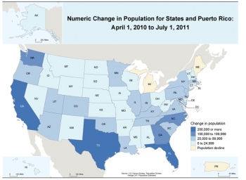 Alternate TextMap of U.S. showing population shifts