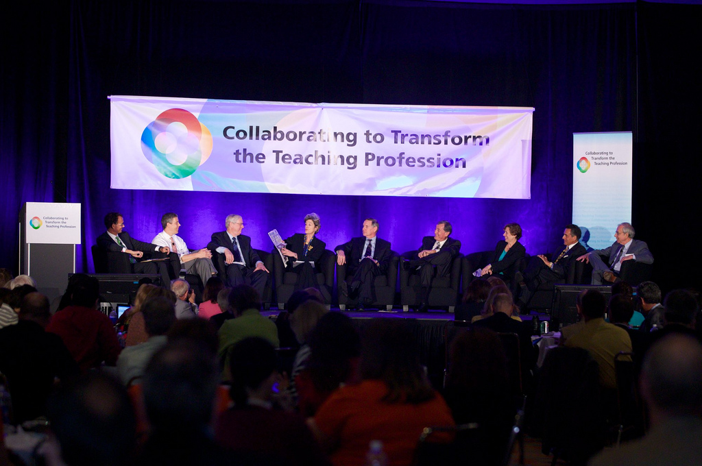 Leaders of the eight co-sponsoring organizations discuss their support for collaboratively transforming the teaching profession. Photo Credit: U.S. Department of Education.