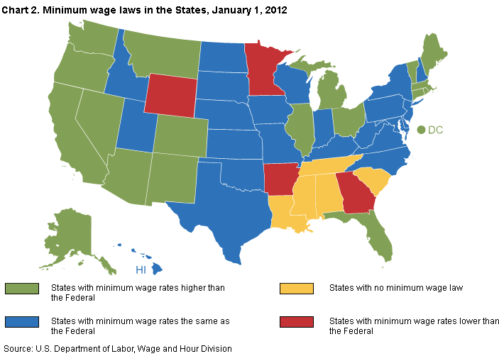 Chart 2. Minimum wage laws in the States, January 1, 2012
