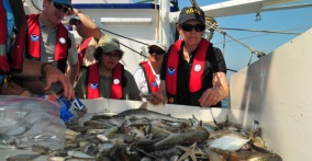 NOAA and White House officials examine fish samples taken from spill area