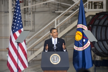 Obama at NASA giving remarks; NASA photo