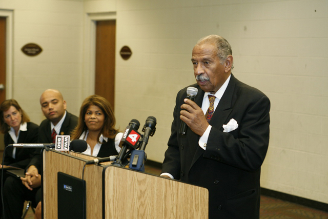 Congressman John Conyers speaks at the a Youth Violence Prevention press conference in Detroit, MI