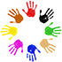 circle of hand prints in different colors icon