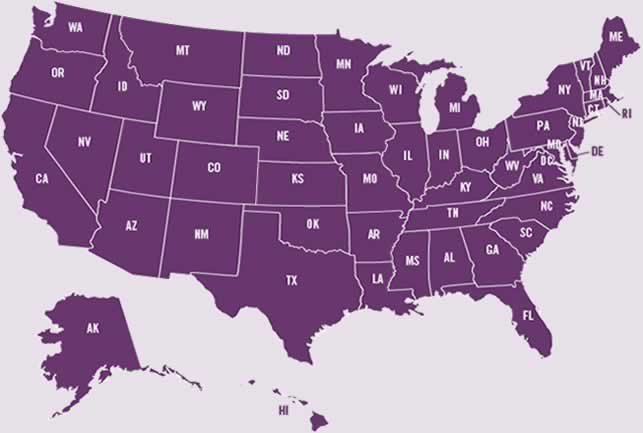 Map of the continental United States, Alaska and Hawaii