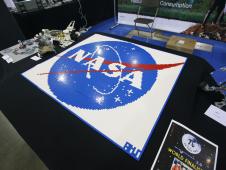 The NASA meatball takes shape brick by brick thanks to hundreds of pieces of LEGO.