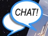 Web chat icon. An image of a thought bubble that says Chat!