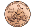 Reverse coin depicts a young Lincoln educating himself while working as a rail splitter in Indiana.