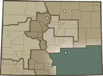 Map of Colorado highlighting the Southern Colorado and San Luis Valley region