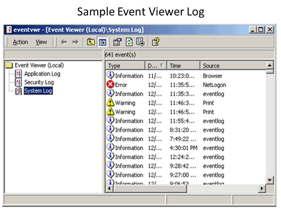 Sample Windws Event Viewer