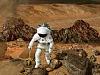 Artist's concept of a human exploring the surface of Mars
