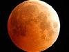 A reddish-orange picture of our moon during a total lunar eclipse