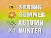 The words Spring, Summer, Autumn and Winter are superimposed on a colorful background