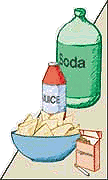 Illustration of soda, chips, and toothpicks
