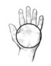 Drawing of an open hand with a circle drawn around the palm to show what a serving size of 3 ounces looks like.