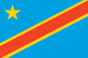Flag of Democratic Republic of the Congo is sky blue field divided diagonally from lower hoist corner to upper fly corner by yellow-bordered red stripe; yellow five-pointed star in upper hoist corner.