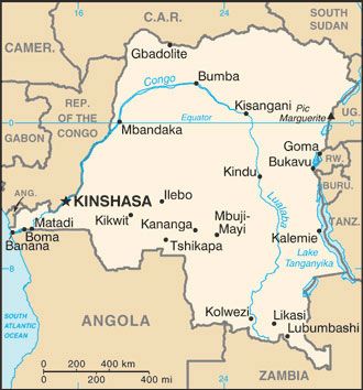 Date: 08/23/2011 Description: Map of Democratic Repulbic of Congo © CIA World Factbook