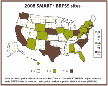 2008 SMART* BRFSS Sites, text description below