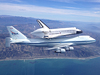 The space shuttle Endeavour and its 747 carrier aircraft soar off the California coast near Ventura as its heads to the Los Angeles area during the final portion of its tour of California Sept. 21.