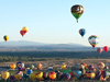 Hot-air balloons of every design and color head skyward during a mass ascension at the 2008 Albuquerque Balloon Fiesta.