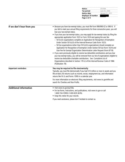 Image of page 2 of a printed IRS CP259A Notice