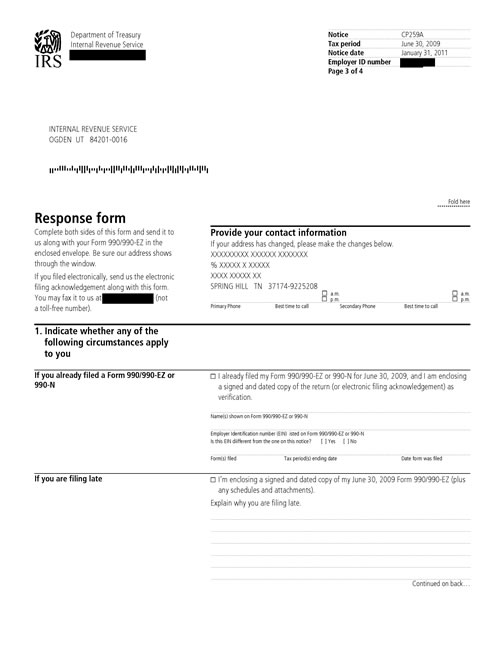 Image of page 3 of a printed IRS CP259A Notice