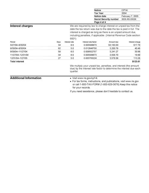 Image of page 4 of a printed IRS CP14I Notice