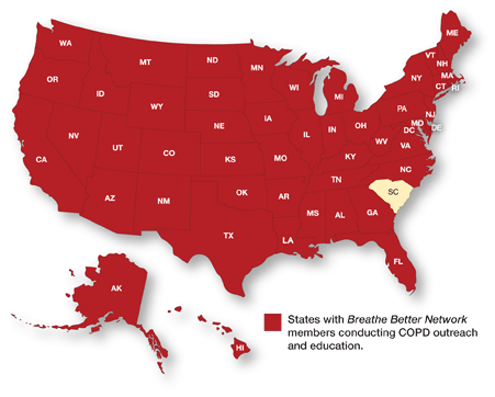 States with Breathe Better Network members conducting COPD outreach and education