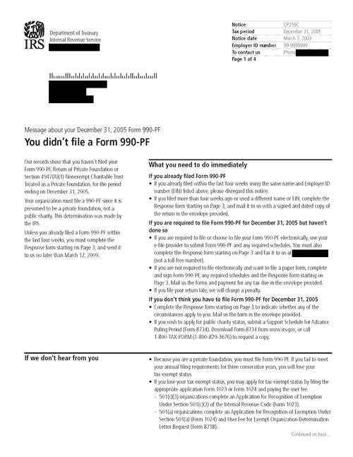 Image of page 1 of a printed IRS CP259C Notice