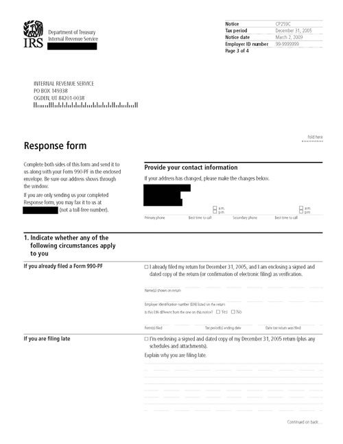 Image of page 3 of a printed IRS CP259C Notice