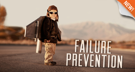 Child wearing jetpack stands near the words Failure Prevention