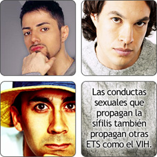 collage de hombres. Las conductas sexuales que propagan la sífilis también propagan otras ETS como el VIH. 