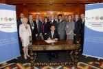 Mayor Antonio Villaraigosa and the Founding Partners of Los Angeles Better Buildings Challenge sign commitments to reduce energy use in their buildings. | Photo courtesy of the City of Los Angeles.