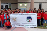 Fifth graders from Pharr-San Juan-Alamo Independent School District’s North Alamo Elementary celebrate the opening of the new Precinct 2 Multi-Purpose Facility and Administration Complex in Hidalgo County, TX. The students received tours of the facility and heard presentations from vendors and other green organizations in the Rio Grande Valley on energy efficiency ideas for the home, recycling, energy production and consumption, wind and solar power and groundwater runoff.