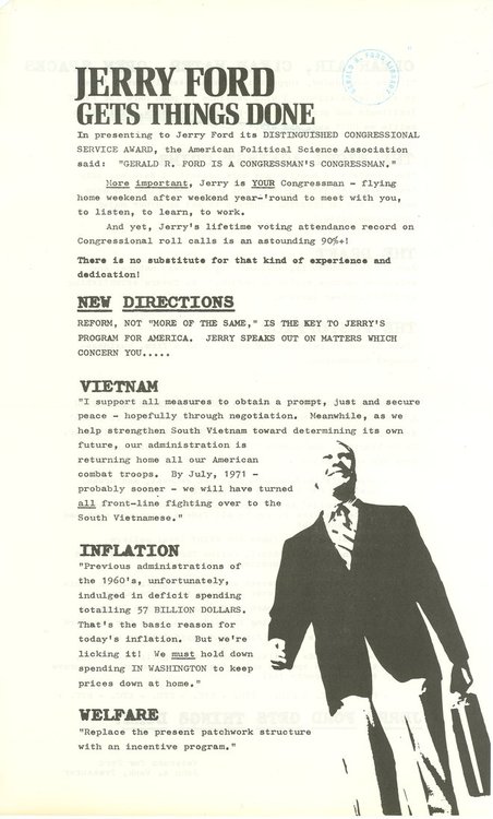 Jerry Gets Things Done
Campaign flyer for Gerald Ford&#8217;s 1970 Congressional Campaign.