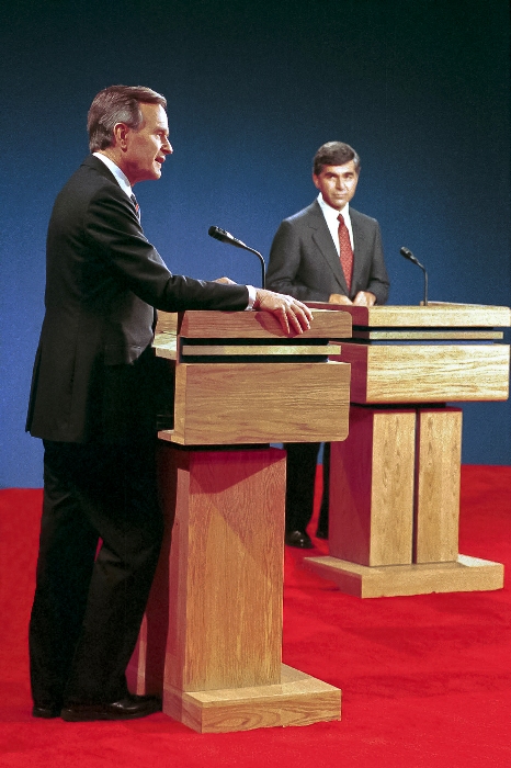 Vice President George Bush debates with Michael Dukakis in Los Angeles, CA. 10/13/88.