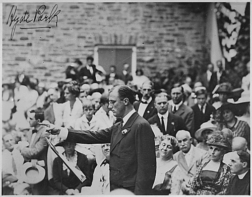Franklin D. Roosevelt campaigns in Hyde Park, NY.  8/9/20
In 1920, FDR unsuccessfully campaigned for the Democratic Vice-Presidential candidacy.  The men who worked with him on the campaign became his close associates, and would later become known as the Cuff Link Gang.  
 FDR gave each of the men a set of cuff links, one with the person’s initials, and the other with FDR’s. This club then met annually throughout Roosevelt’s life around the time of his birthday, and the parties usually were themed in some way. Other members were added to the club in later years through Roosevelt’s traditional giving of a set of links. Read More
-from the FDR Library