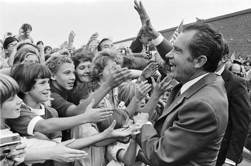 Election Season, 1972
President Richard Nixon greeting students outside of Dwight D. Eisenhower High School in Utica, Michigan, where he attended a dedication ceremony. 8/24/1972.
Nixon Library ID: D0202-10