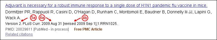 Screen capture of PubMed Summary Display of a Versioned Citation.